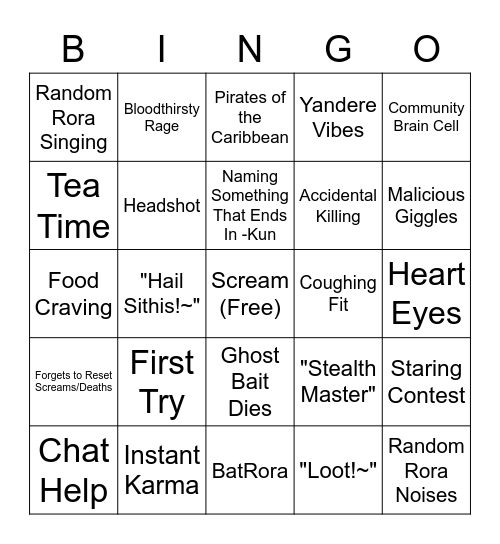 Rora Bingo Card