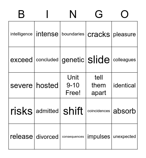 Reading Explorer Book 2, Units 9-10 Bingo Card