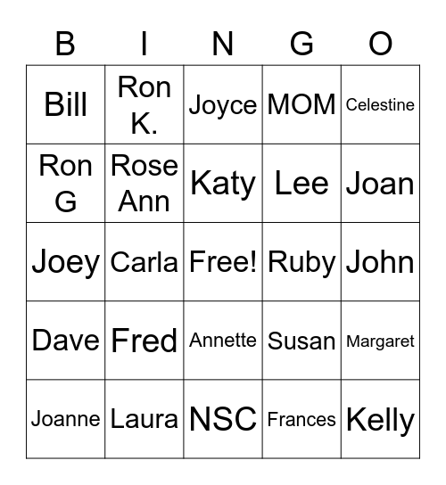 Tuesday's Group Bingo Card