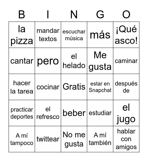 ¿Qué te gusta hacer? Bingo Card