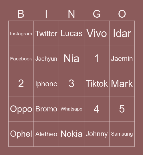 Rara The Influencer Bingo Card