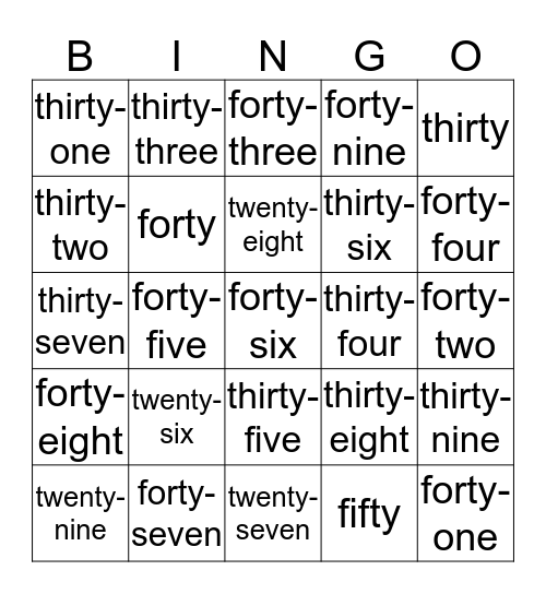 NUMBERS-2 Bingo Card