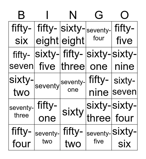 NUMBERS-3 Bingo Card