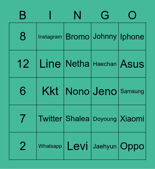 K Bingo Card