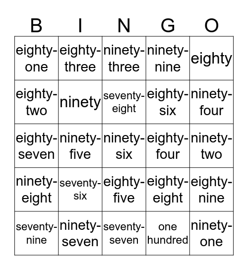 NUMBERS-4 Bingo Card