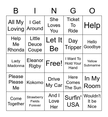 Beach Boys & Beatles Bingo Card