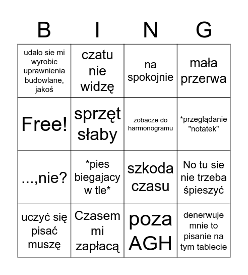 Fuśnik Bingo Card