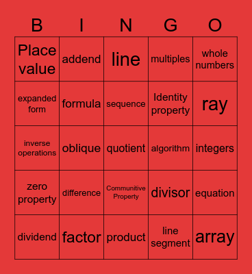 Int. 5 Math Vocab. Bingo Card