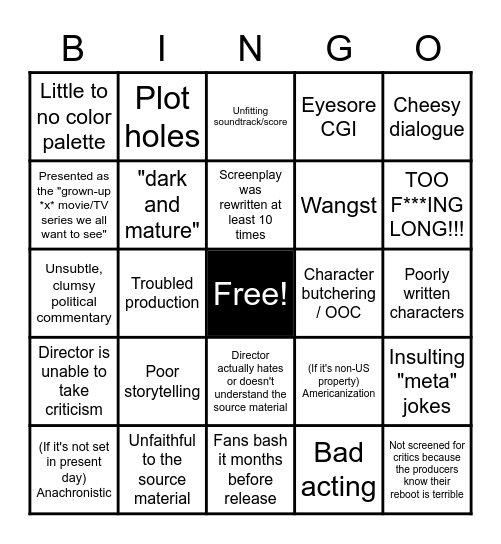 BAD "DARK" REBOOT Bingo Card