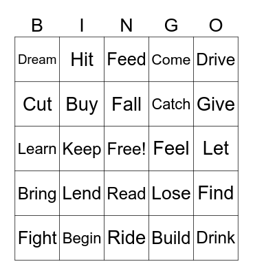Irregular Verbs Bingo Card