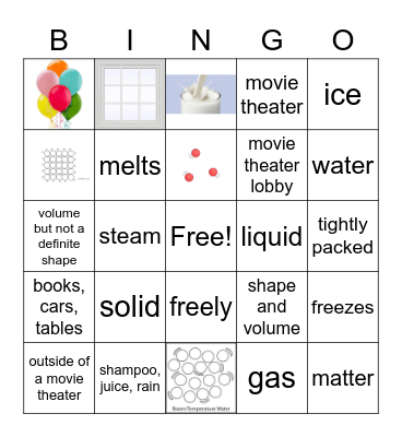 States of Matter Bingo Card