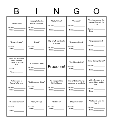 Election Day Bingo Card