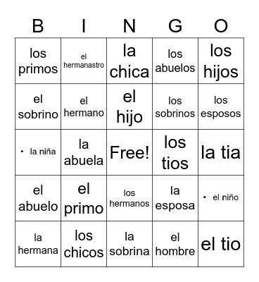 La familia Bingo Card