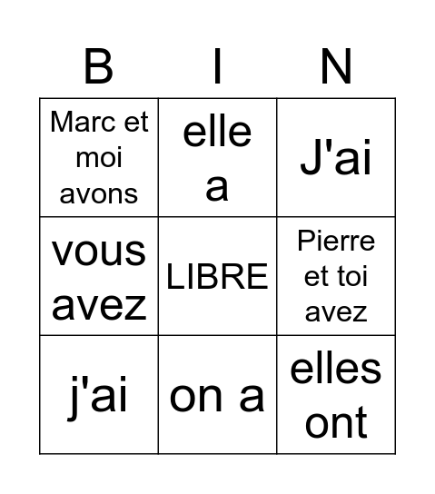 AVOIR Bingo Card