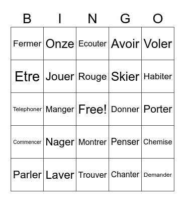 -ER- Verbs Bingo Card