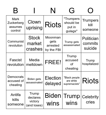 2020 election Bingo Card