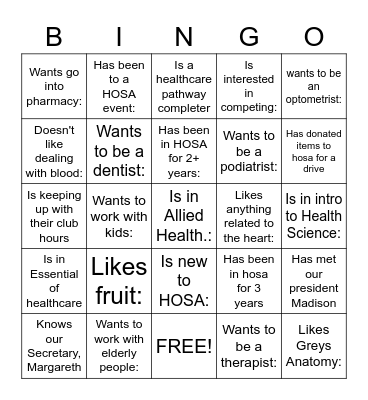 HOSA Bingo Card