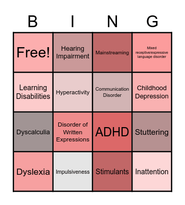 Learning Disabilities Bingo Card