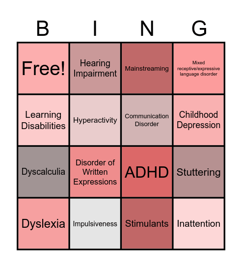 Learning Disabilities Bingo Card