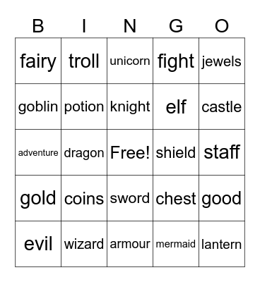 Fantasy Words Bingo Card