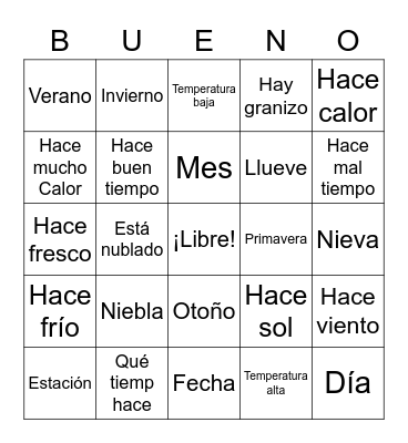 Tiempo y estaciones Bingo Card