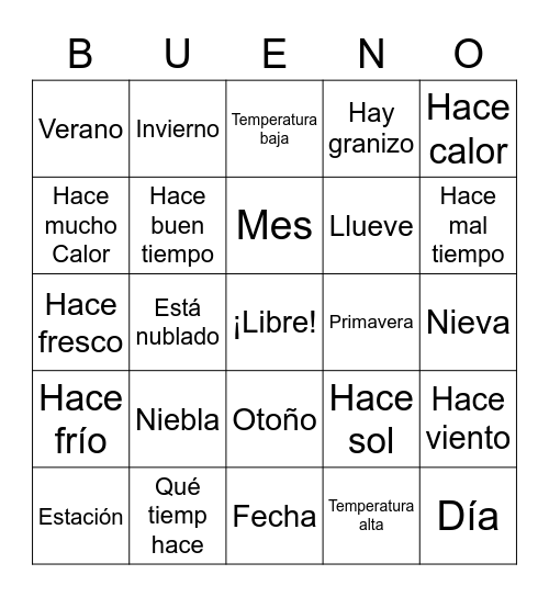 Tiempo y estaciones Bingo Card