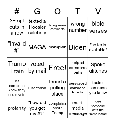 Hoosier Action Texters Bingo Card