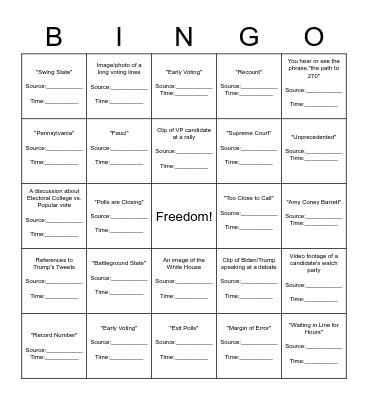 Election Day Bingo Card