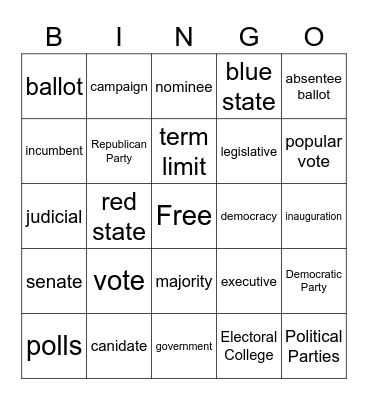 Election Vocabulary Bingo Card