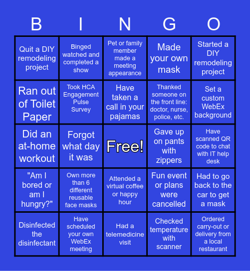 Socially Distanced Bingo Card