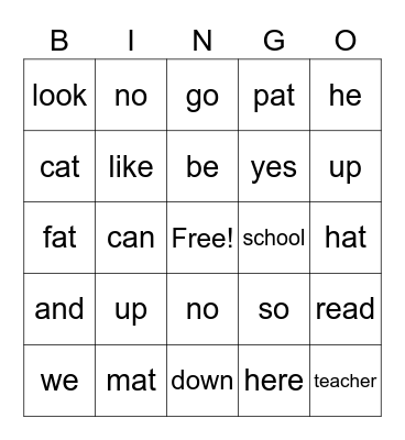 Words I Know Bingo Card