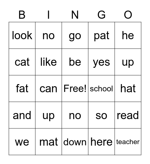 Words I Know Bingo Card