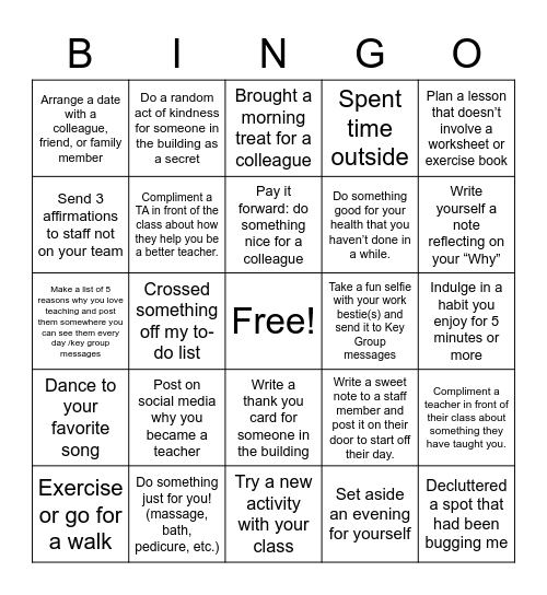 Key's November Challenge Bingo Card