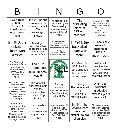 B-Town Bingo Card