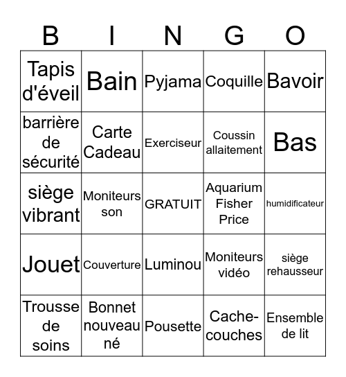 Shower Bébé Camille Bingo Card