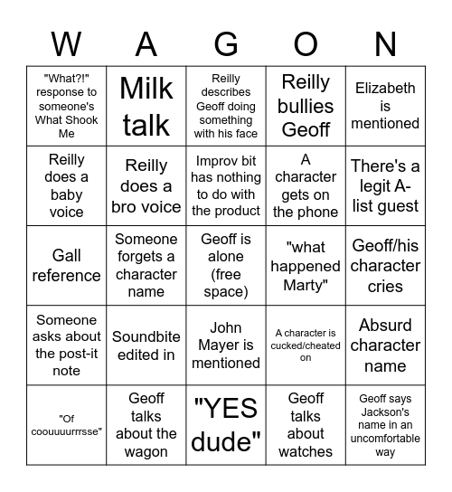 Review Revue Bingo (aka WAGON) Bingo Card