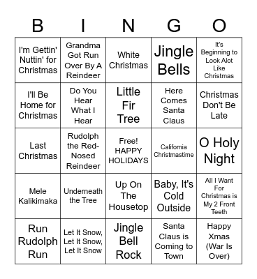 HOLIDAY SONGS Bingo Card