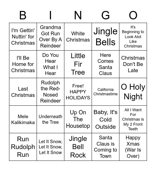 HOLIDAY SONGS Bingo Card