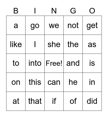 Sight words Nov 2020 Bingo Card