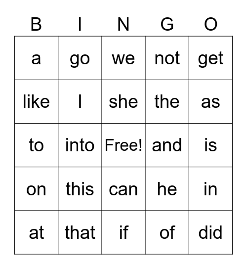 Sight words Nov 2020 Bingo Card