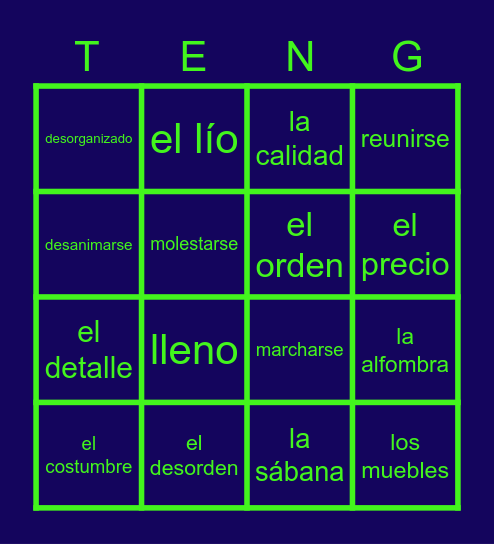 Spanish 4 U3: Viajes Vocabulary Bingo Card