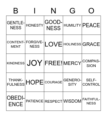 FRUIT OF THE SPIRIT & MORE! Bingo Card