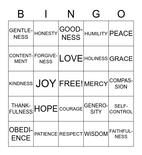FRUIT OF THE SPIRIT & MORE! Bingo Card