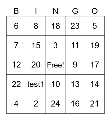 Test Bingo Card