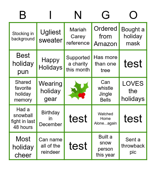 A December to Remember Bingo Card