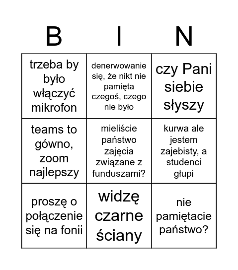 Bingo z Siemińskim Bingo Card