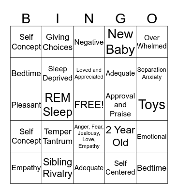 Emotional Development from 1 to 3 Bingo Card
