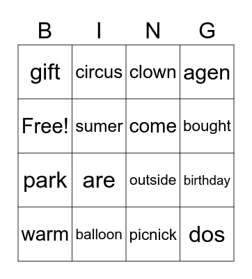 Spelling list 2+review Bingo Card