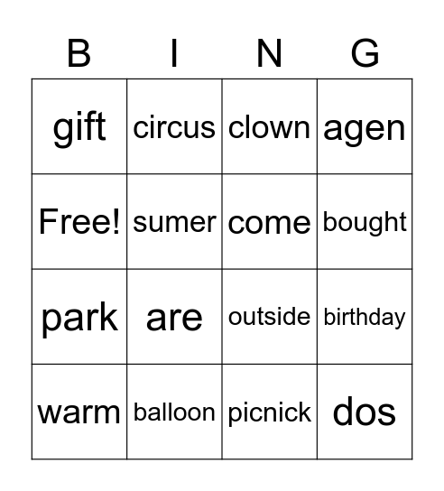 Spelling list 2+review Bingo Card