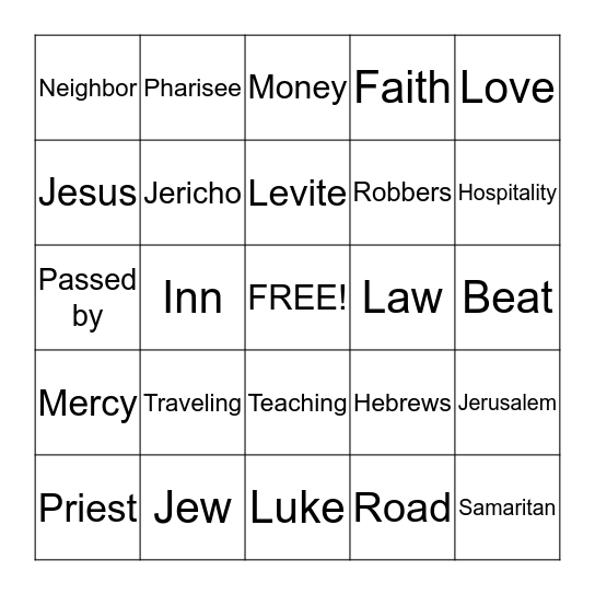 The Good Samaritan Bingo Card